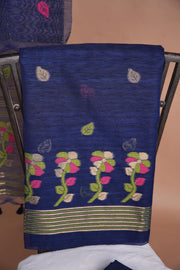 Effortless Essence Navy Blue Muga Silk Unstitched Suit Set